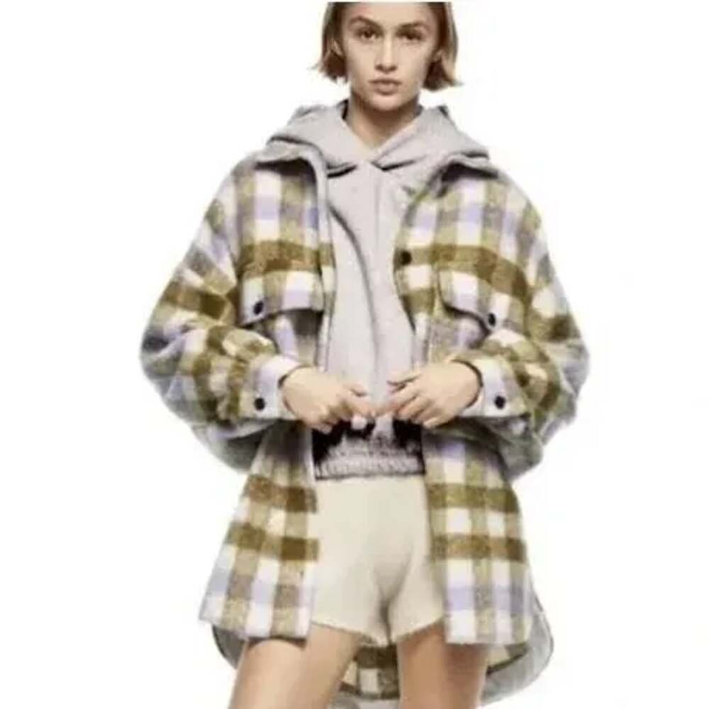 Zara Oversized Purple Olive Fall Plaid Jacket Size L-XL